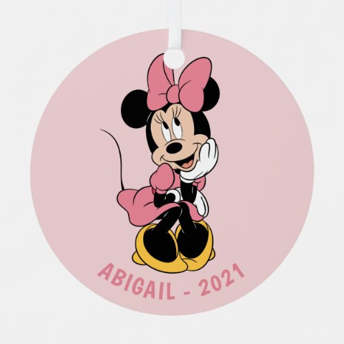 Minnie Mouse  Posing in Pink Metal Ornament