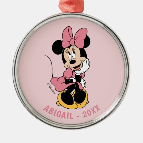 Minnie Mouse  Posing in Pink Metal Ornament