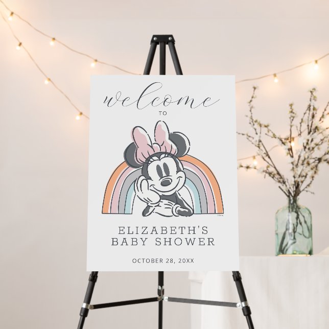 Minnie Mouse Rainbow Baby Shower Welcome Sign (In Situ (Stand))