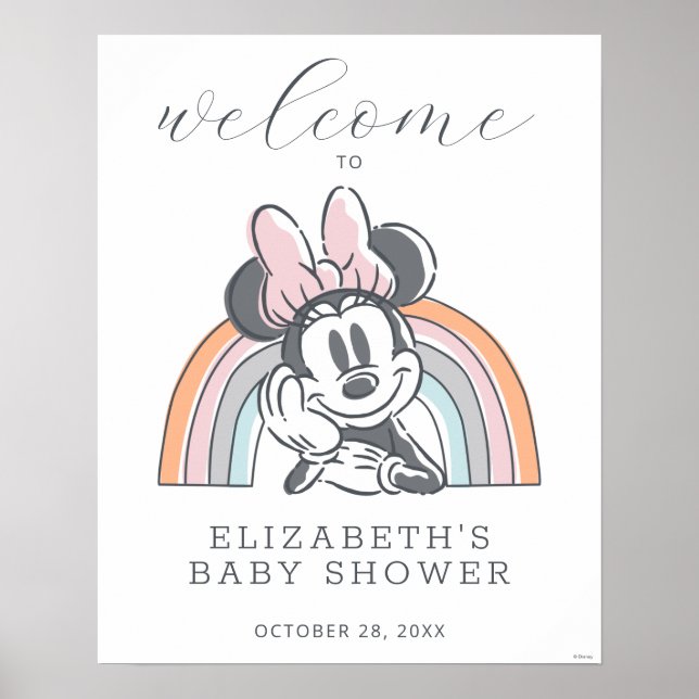Minnie Mouse Rainbow Baby Shower Welcome Sign (Front)