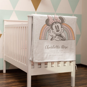 Minnie Mouse Rainbow Birth Stats Fleece Blanket