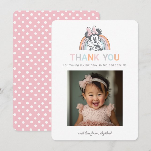 Minnie Mouse Rainbow Birthday Thank You Card (Front/Back)