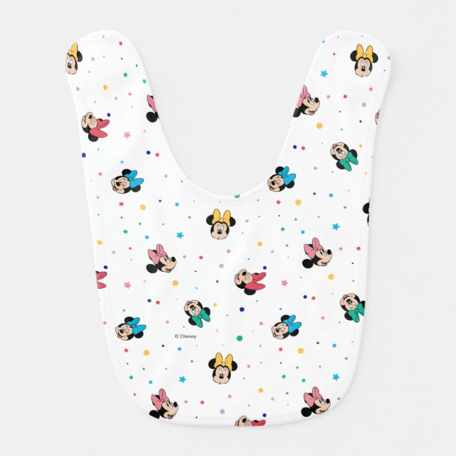 Minnie Mouse Rainbow Bow Pattern Baby Bib (Front)