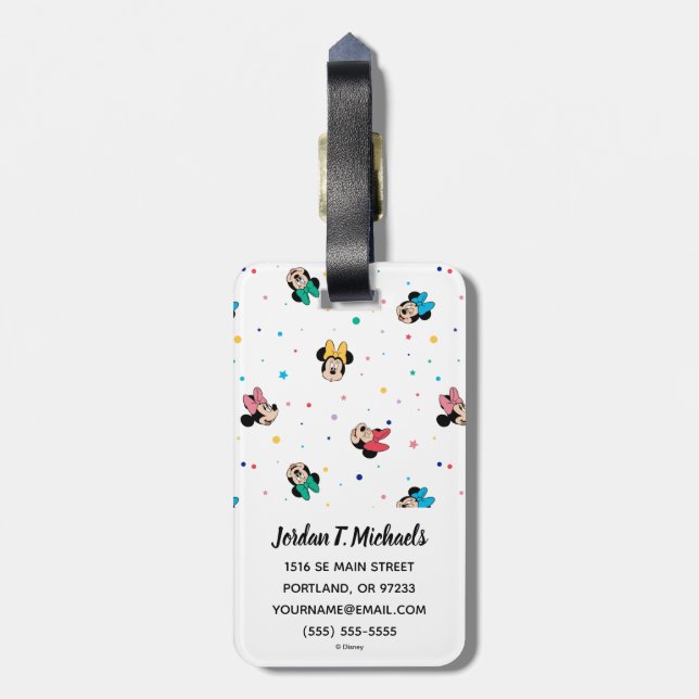 Minnie Mouse Rainbow Bow Pattern Luggage Tag (Back Vertical)