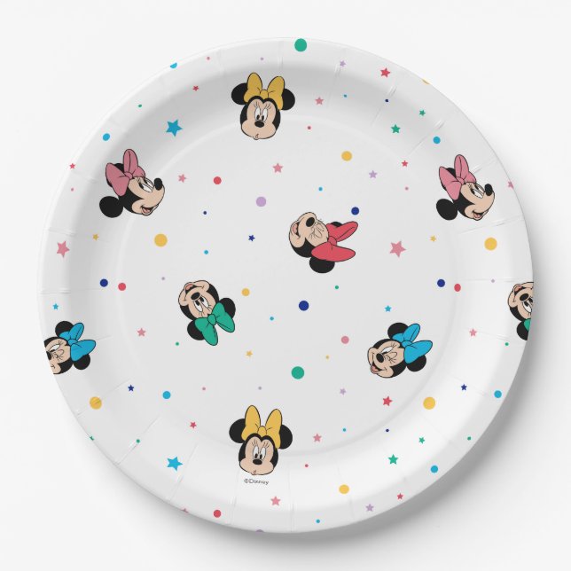 Minnie Mouse Rainbow Bow Pattern Paper Plates (Front)