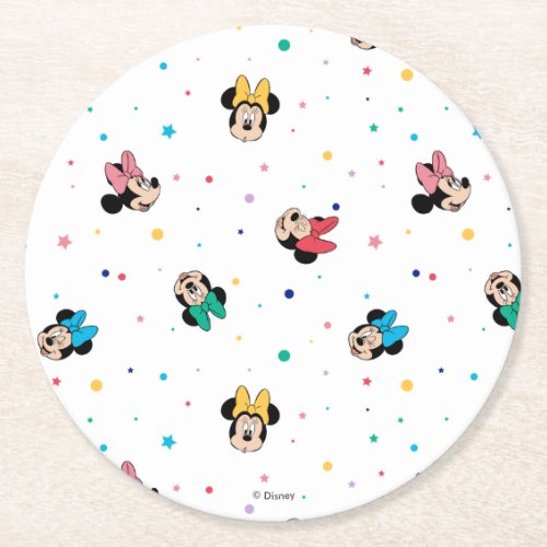 Minnie Mouse Rainbow Bow Pattern Round Paper Coaster
