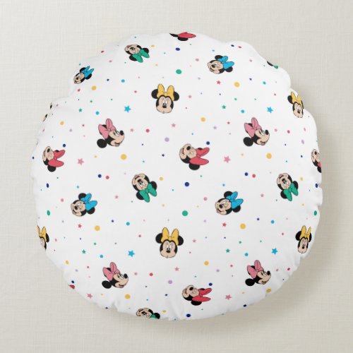 Minnie Mouse Rainbow Bow Pattern Round Pillow