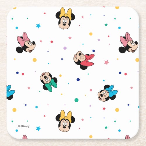 Minnie Mouse Rainbow Bow Pattern Square Paper Coaster
