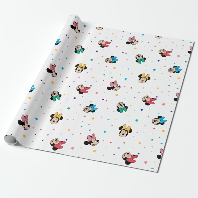 Minnie Mouse Rainbow Bow Pattern Wrapping Paper (Unrolled)