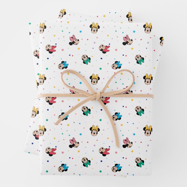 Minnie Mouse Rainbow Bow Pattern Wrapping Paper Sheets (In situ)