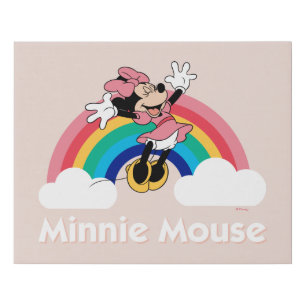 Minnie Mouse   Rainbow & Clouds Faux Canvas Print
