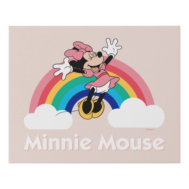 Minnie Mouse | Rainbow & Clouds Faux Canvas Print (Front)