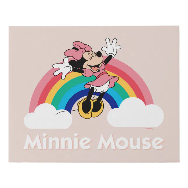 Minnie Mouse | Rainbow & Clouds Faux Canvas Print | Zazzle