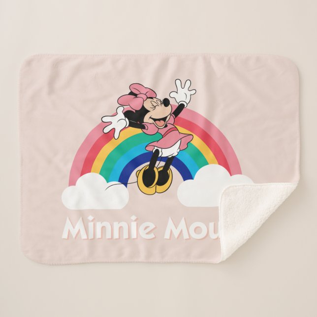 Minnie Mouse | Rainbow & Clouds Sherpa Blanket (Front (Horizontal))
