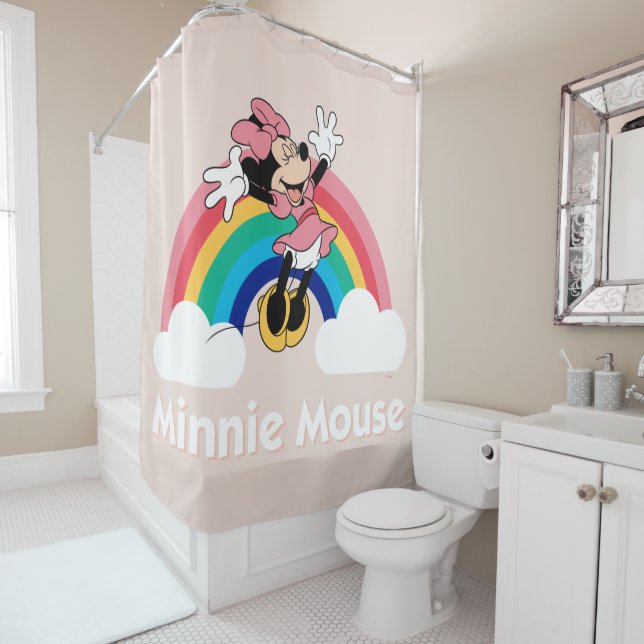 Minnie Mouse | Rainbow & Clouds Shower Curtain (In Situ)