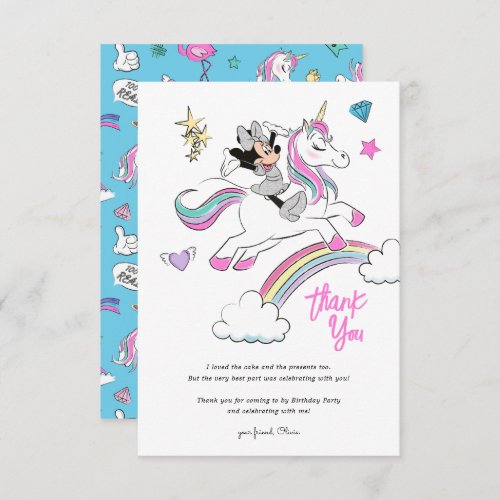 Minnie Mouse  Rainbow Unicorn Birthday Thank You