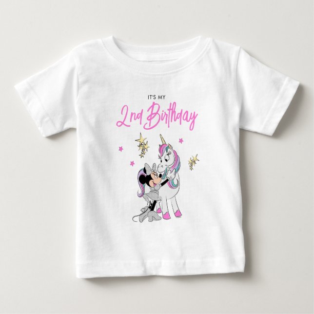 Minnie Mouse | Rainbow Unicorn Girls Birthday Baby T-Shirt (Front)