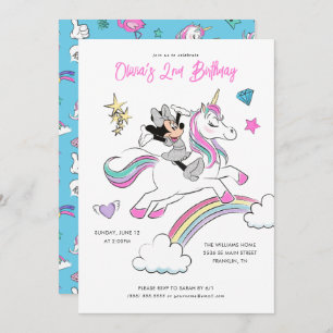 Minnie Mouse   Rainbow Unicorn Girls Birthday Invitation