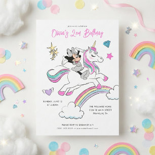 Minnie Mouse Rainbow Unicorn Girls Birthday Invitation