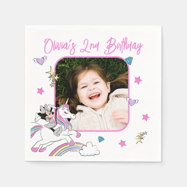 Minnie Mouse | Rainbow Unicorn Girls Birthday Napk Napkins (Front)