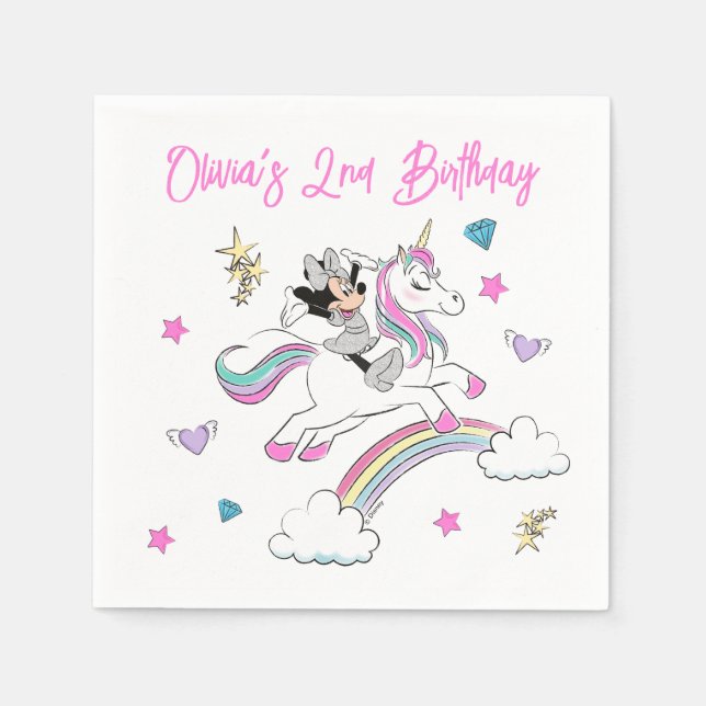 Minnie Mouse | Rainbow Unicorn Girls Birthday Napkins (Front)