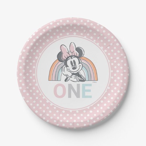 Minnie Mouse Rainbow Watercolor 1st Birthday Paper Plates