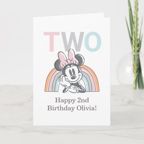Minnie Mouse Rainbow Watercolor 2nd Birthday Card