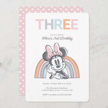 Minnie Mouse Rainbow Watercolor 3rd Birthday Invitation by MickeyAndFriends at Zazzle