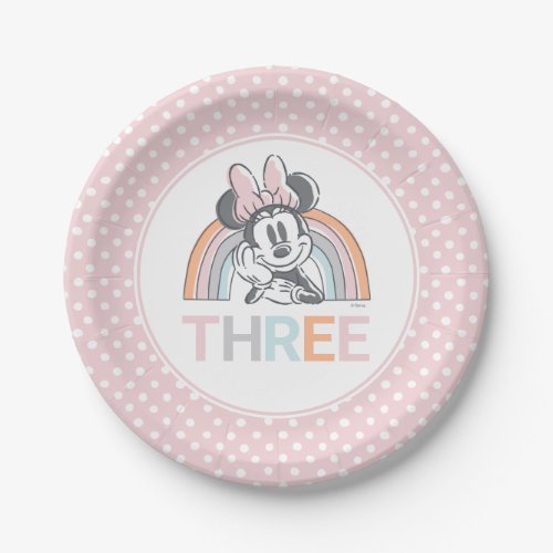 Minnie Mouse Rainbow Watercolor 3rd Birthday Paper Plates