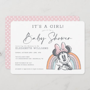 Minnie Mouse Rainbow Watercolor Baby Shower Invitation