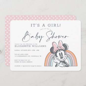 Minnie Mouse Rainbow Watercolor Baby Shower Invitation by MickeyAndFriends at Zazzle