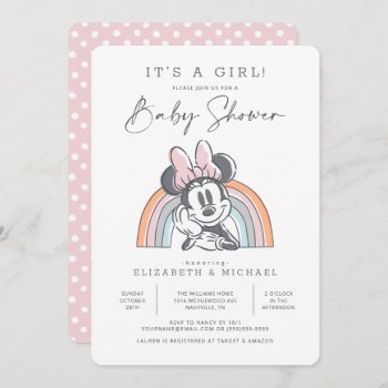 Minnie Mouse Rainbow Watercolor Baby Shower Invitation by MickeyAndFriends at Zazzle