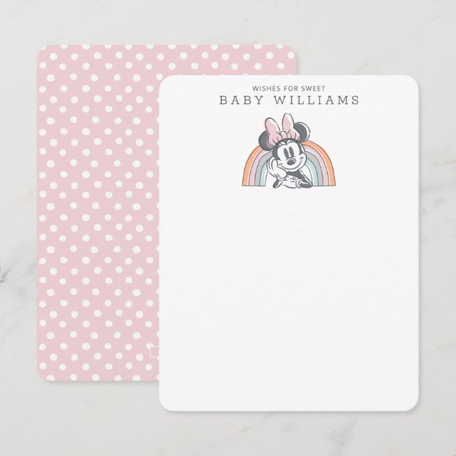Minnie Mouse Rainbow Watercolor Baby Shower Note Card (Front/Back)