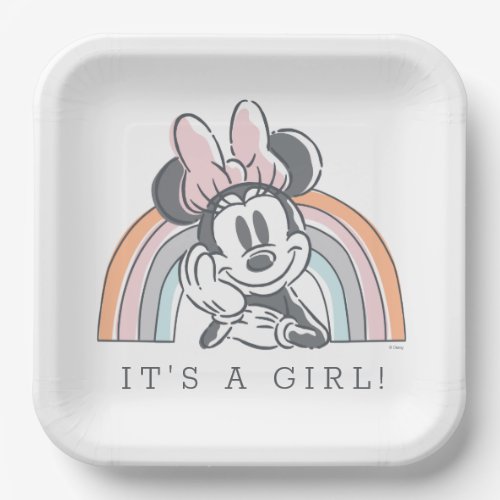 Minnie Mouse Rainbow Watercolor Baby Shower Paper Plates