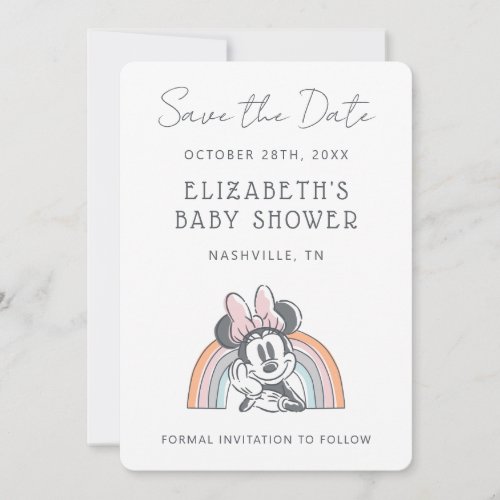 Minnie Mouse Rainbow Watercolor Baby Shower Save The Date
