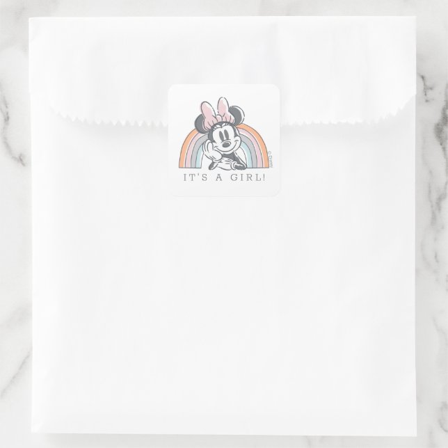 Minnie Mouse Rainbow Watercolor Baby Shower Square Sticker (Bag)