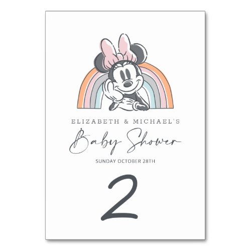 Minnie Mouse Rainbow Watercolor Baby Shower Table Number