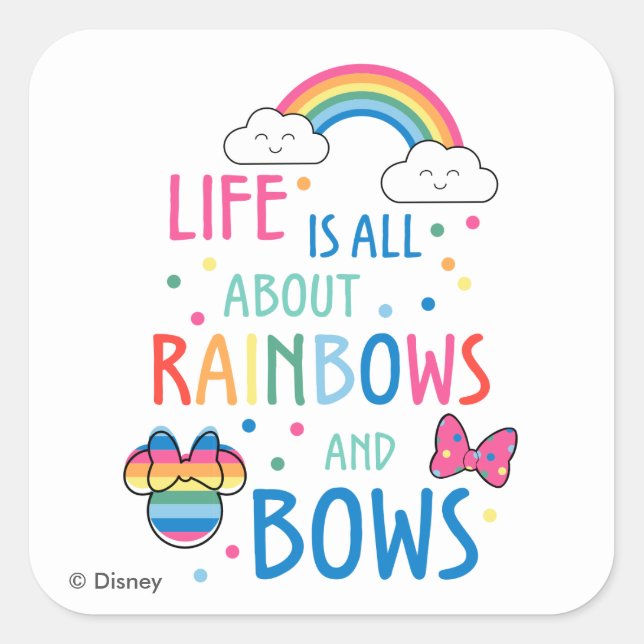 Minnie Mouse | Rainbows and Bows Square Sticker (Front)
