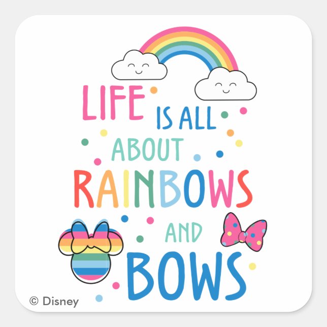 Minnie Mouse | Rainbows and Bows Square Sticker (Front)