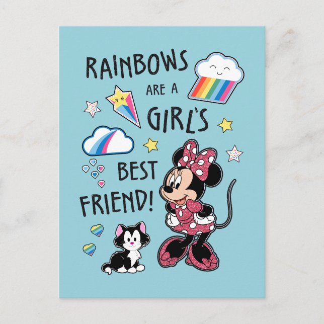 Minnie Mouse| Rainbows are a Girls Best Friend Postcard (Front)