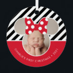Minnie Mouse - Red | Baby's 1st Christmas - Photo Metal Ornament<br><div class="desc">Celebrate your child's first Christmas with this sweet ornament featuring Minnie's iconic head. Personalize by adding your favorite photo and child's name and year.</div>