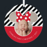 Minnie Mouse - Red | Baby's 1st Christmas - Photo Metal Ornament<br><div class="desc">Celebrate your child's first Christmas with this sweet ornament featuring Minnie's iconic head. Personalize by adding your favorite photo and child's name and year.</div>