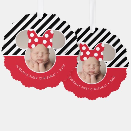 Minnie Mouse _ Red  Babys 1st Christmas _ Photo Ornament Card