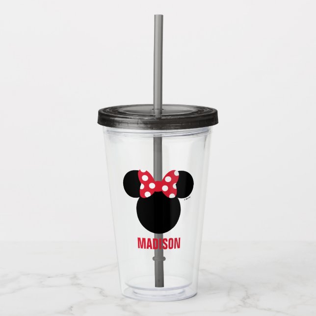Minnie Mouse | Red & White Birthday Party Favor Acrylic Tumbler (Front)