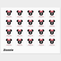 Minnie Mouse, Red & White Birthday Thank You Square Sticker