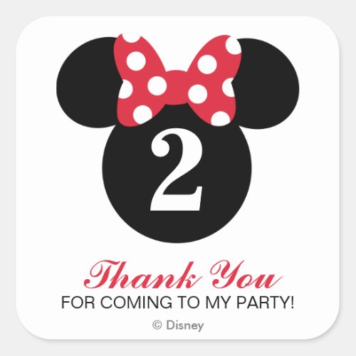 Minnie Mouse  Red  White Birthday Thank You Square Sticker