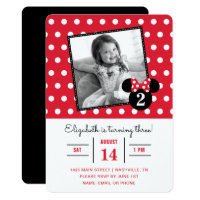 Minnie Mouse | Red & White Dots Photo Birthday Card