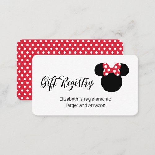 Minnie Mouse  Red  White Polka Dot Baby Shower Enclosure Card