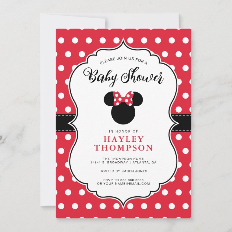 Minnie Mouse | Red &amp; White Polka Dot Baby                    Shower Invitation