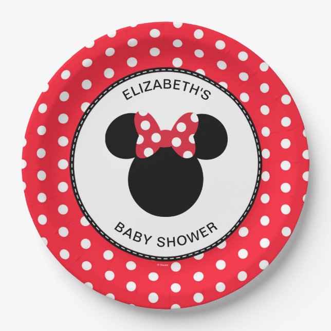 Minnie Mouse | Red & White Polka Dot Baby Shower Paper Plates (Front)